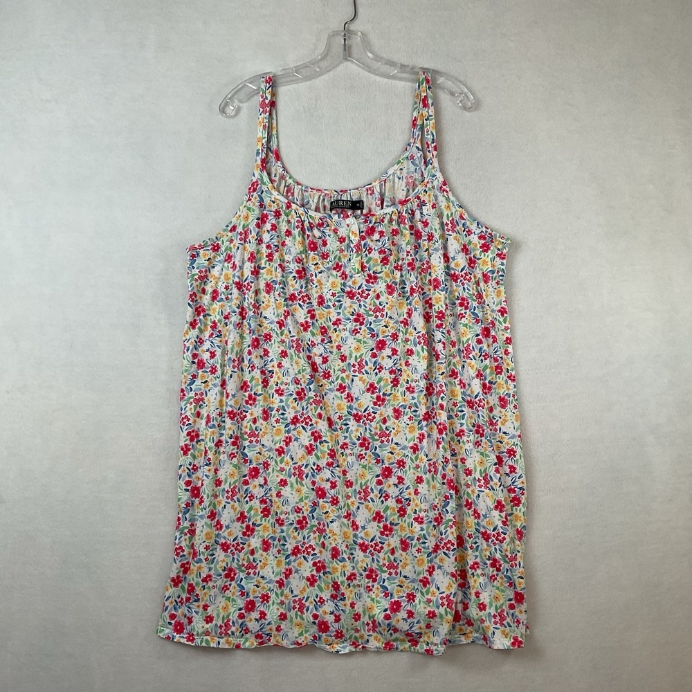Lauren Ralph Lauren Nightgown Womens 2X Floral Knit Double Straps Black Label